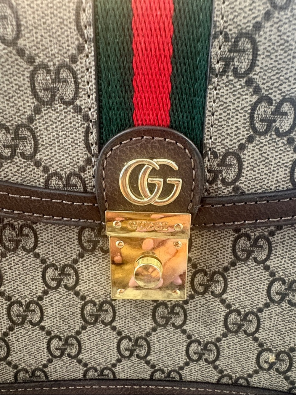 NOT A Gucci Brown GG Supreme Satchel with Green and Red Web Stripe - Picture 3 of 5